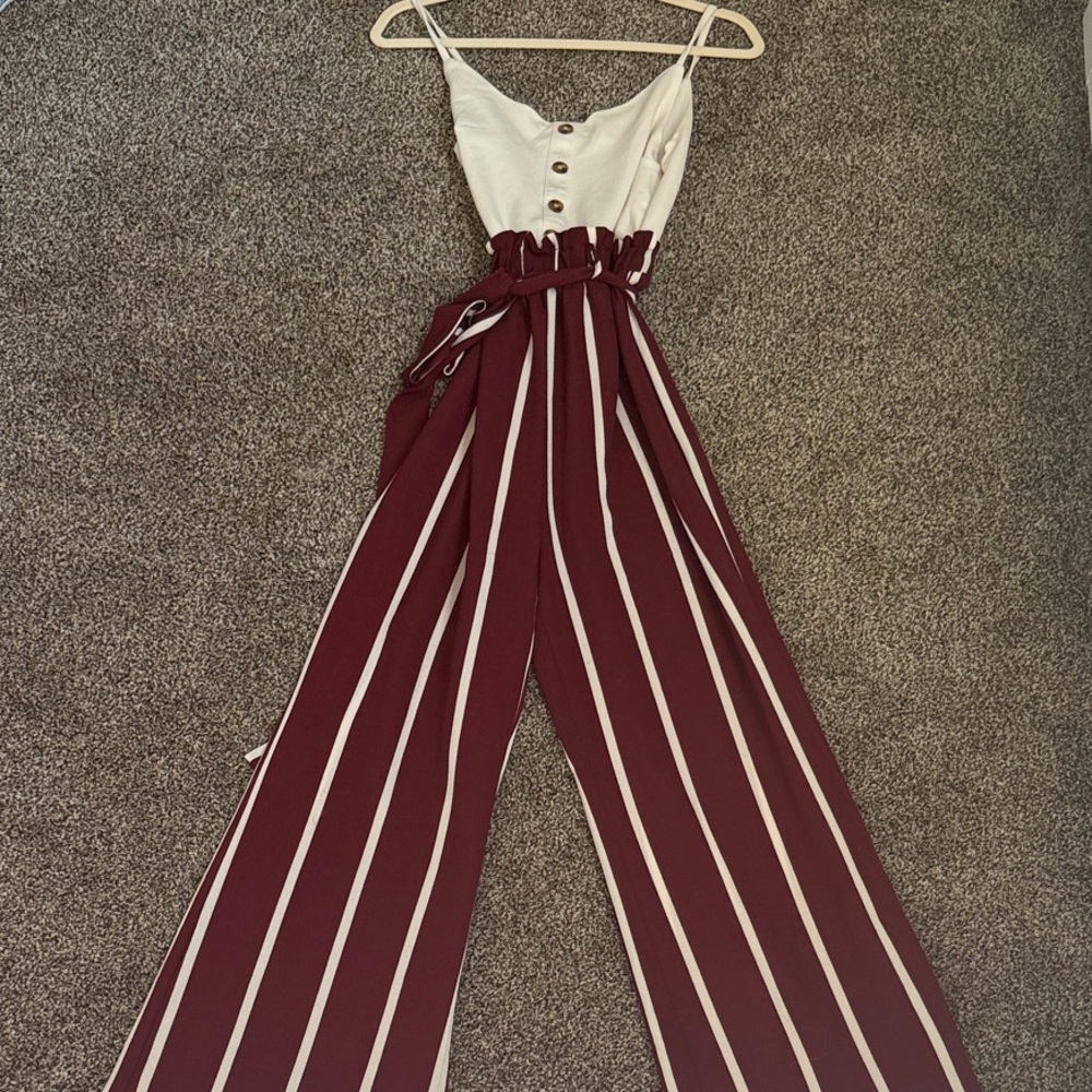 Rue 21 Maroon Striped Jumpsuit